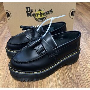 Dr Martens Adrian Quad black leather platform loafers slip on shoes sz 8 new